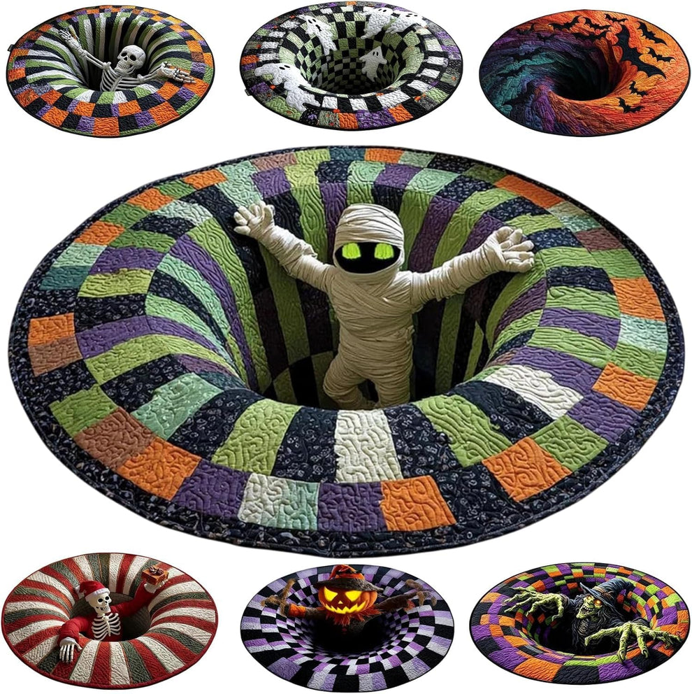 3D Halloween Rugs, Spooky Optical Illusion Skeleton Vortex round Mat ...